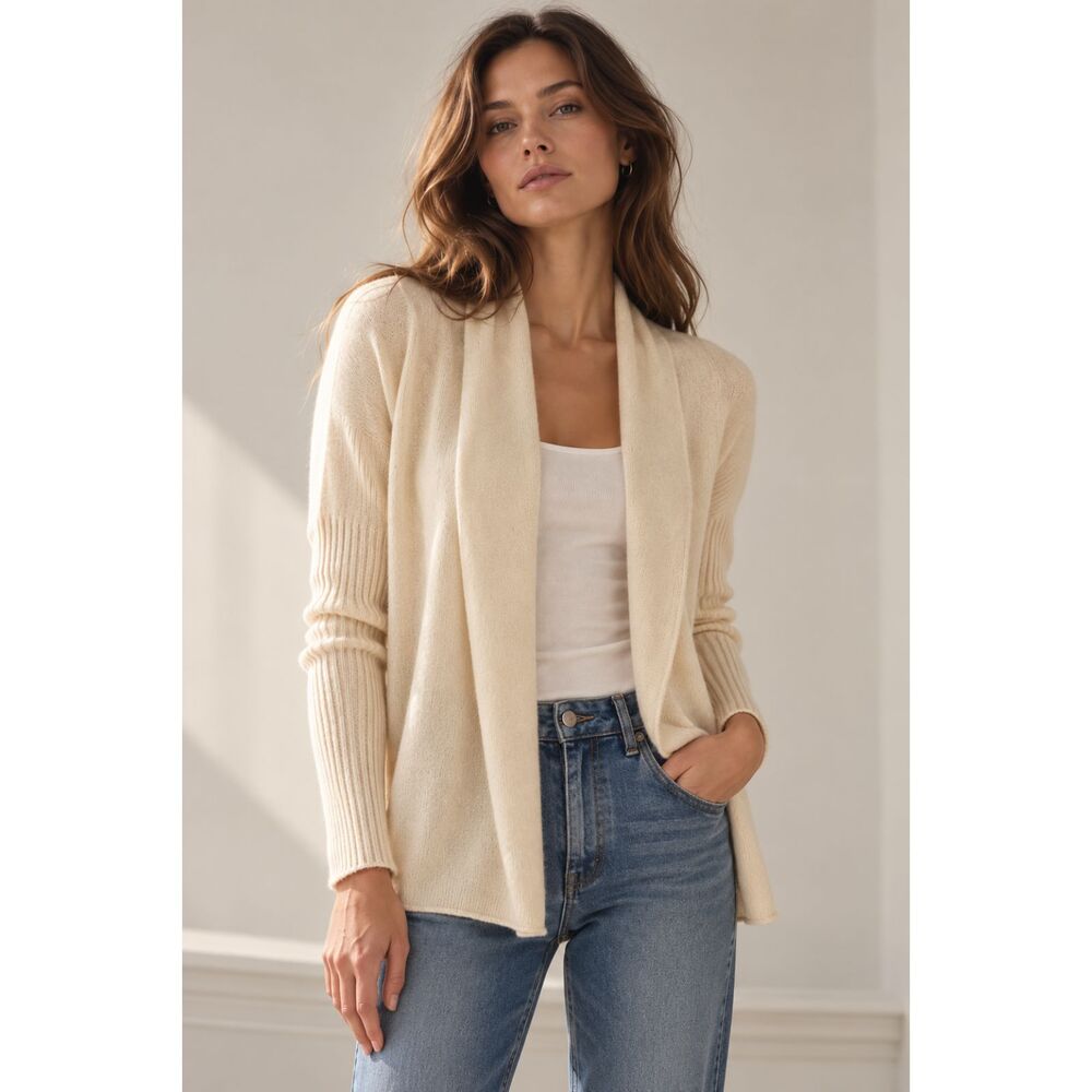 Vince 100% Cashmere Long Open Cardigan Ivory Cream Women’s XS Draped Sweater